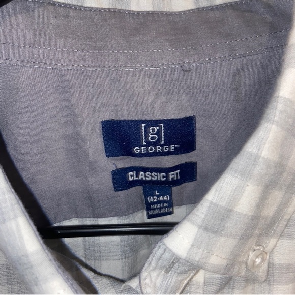 George mens classic fit gray white check button up Large. - Picture 2 of 5